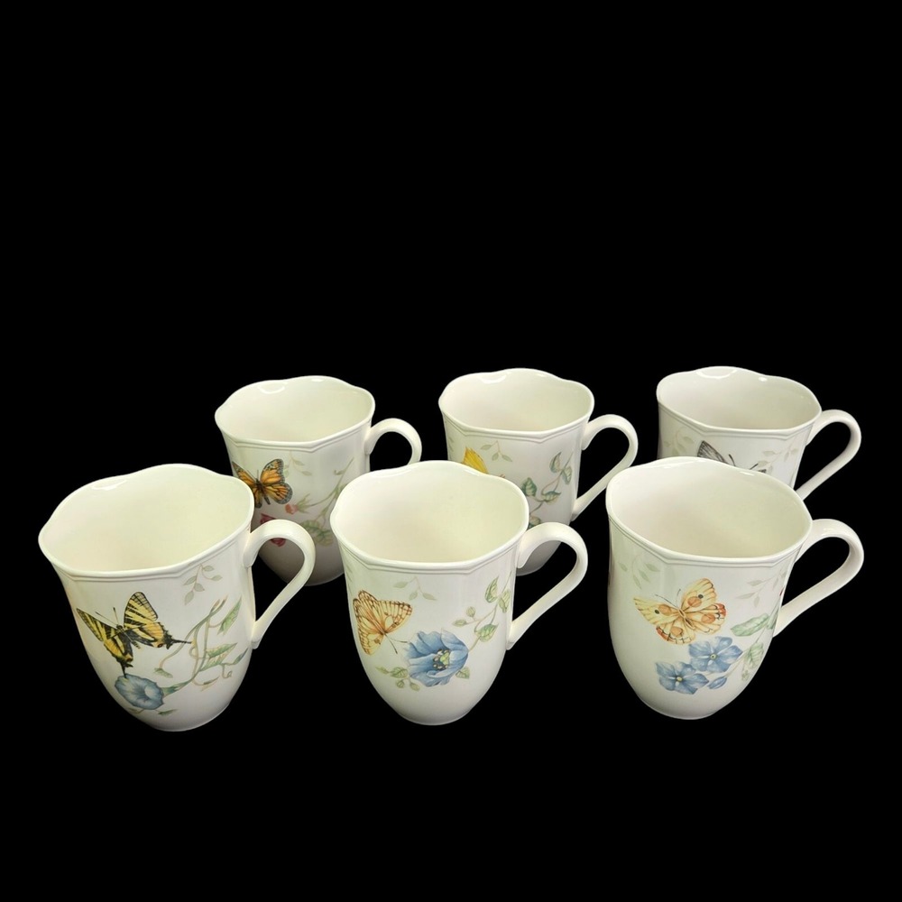 Lenox Butterfly Meadow Coffee Mug Tea Cup Set of 6 Porcelain 10 Oz Spring Easter